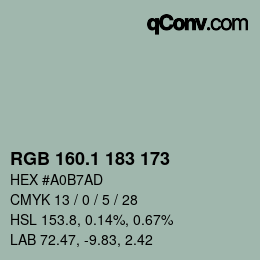 カラーコード: RGB 160.1 183 173 | qconv.com