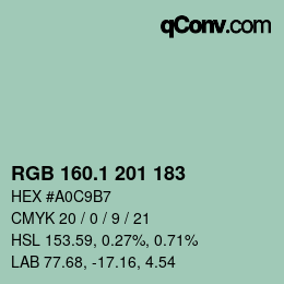 Color code: RGB 160.1 201 183 | qconv.com