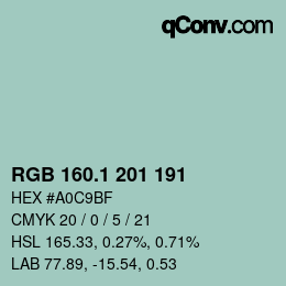 Farbcode: RGB 160.1 201 191 | qconv.com