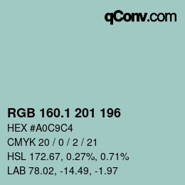 Farbcode: RGB 160.1 201 196 | qconv.com