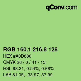 カラーコード: RGB 160.1 216.8 128 | qconv.com