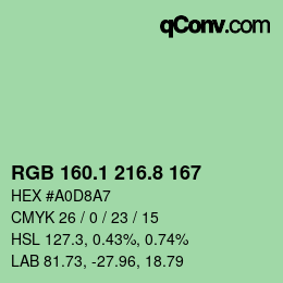 Code couleur: RGB 160.1 216.8 167 | qconv.com