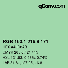 Farbcode: RGB 160.1 216.8 171 | qconv.com