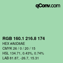 カラーコード: RGB 160.1 216.8 174 | qconv.com