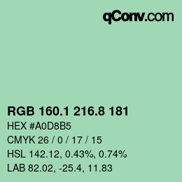 Color code: RGB 160.1 216.8 181 | qconv.com