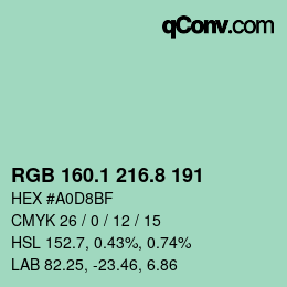 Farbcode: RGB 160.1 216.8 191 | qconv.com