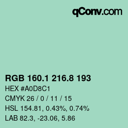 カラーコード: RGB 160.1 216.8 193 | qconv.com