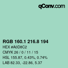 カラーコード: RGB 160.1 216.8 194 | qconv.com