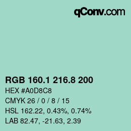 Color code: RGB 160.1 216.8 200 | qconv.com