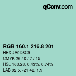 Color code: RGB 160.1 216.8 201 | qconv.com
