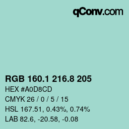 Color code: RGB 160.1 216.8 205 | qconv.com