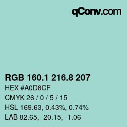 Color code: RGB 160.1 216.8 207 | qconv.com