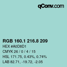 カラーコード: RGB 160.1 216.8 209 | qconv.com