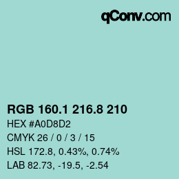 Color code: RGB 160.1 216.8 210 | qconv.com