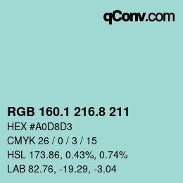 カラーコード: RGB 160.1 216.8 211 | qconv.com