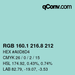 Color code: RGB 160.1 216.8 212 | qconv.com