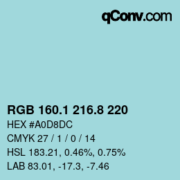 Color code: RGB 160.1 216.8 220 | qconv.com