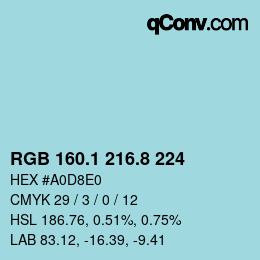 Color code: RGB 160.1 216.8 224 | qconv.com