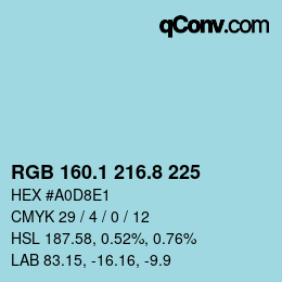 カラーコード: RGB 160.1 216.8 225 | qconv.com
