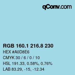 カラーコード: RGB 160.1 216.8 230 | qconv.com