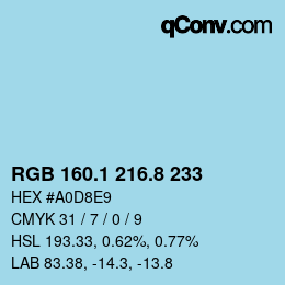 カラーコード: RGB 160.1 216.8 233 | qconv.com