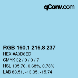 カラーコード: RGB 160.1 216.8 237 | qconv.com