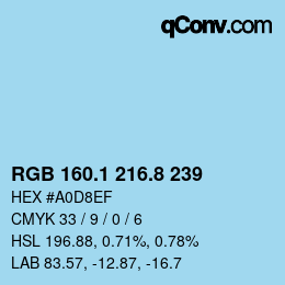 カラーコード: RGB 160.1 216.8 239 | qconv.com