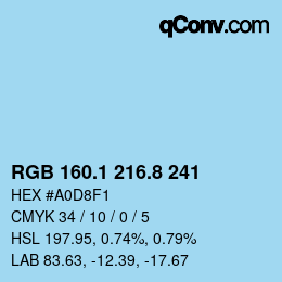 Color code: RGB 160.1 216.8 241 | qconv.com