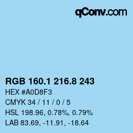 Color code: RGB 160.1 216.8 243 | qconv.com