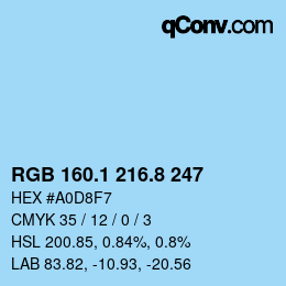 Color code: RGB 160.1 216.8 247 | qconv.com