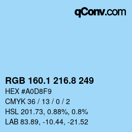 カラーコード: RGB 160.1 216.8 249 | qconv.com