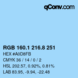 Color code: RGB 160.1 216.8 251 | qconv.com