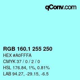Color code: RGB 160.1 255 250 | qconv.com