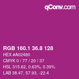カラーコード: RGB 160.1 36.8 128 | qconv.com