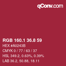 カラーコード: RGB 160.1 36.8 59 | qconv.com