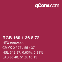 カラーコード: RGB 160.1 36.8 72 | qconv.com