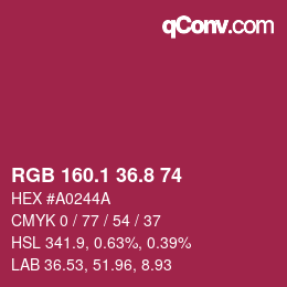 カラーコード: RGB 160.1 36.8 74 | qconv.com