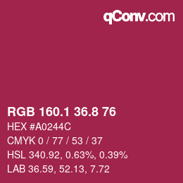 カラーコード: RGB 160.1 36.8 76 | qconv.com