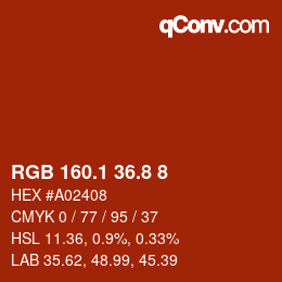Color code: RGB 160.1 36.8 8 | qconv.com