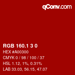 カラーコード: RGB 160.1 3 0 | qconv.com