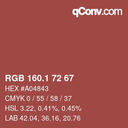 カラーコード: RGB 160.1 72 67 | qconv.com