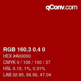 カラーコード: RGB 160.3 0.4 0 | qconv.com