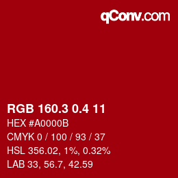 カラーコード: RGB 160.3 0.4 11 | qconv.com