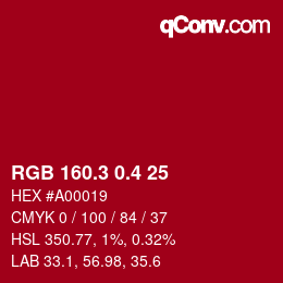 カラーコード: RGB 160.3 0.4 25 | qconv.com