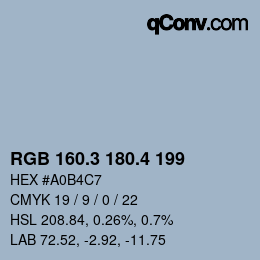 カラーコード: RGB 160.3 180.4 199 | qconv.com