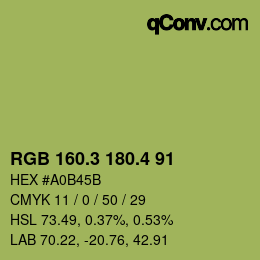 カラーコード: RGB 160.3 180.4 91 | qconv.com