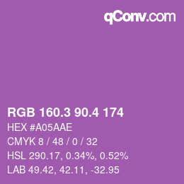 カラーコード: RGB 160.3 90.4 174 | qconv.com