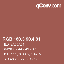 カラーコード: RGB 160.3 90.4 81 | qconv.com