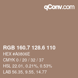 カラーコード: RGB 160.7 128.6 110 | qconv.com