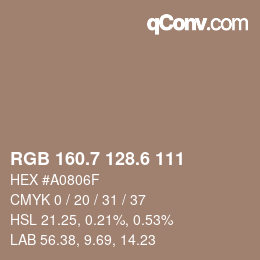 カラーコード: RGB 160.7 128.6 111 | qconv.com